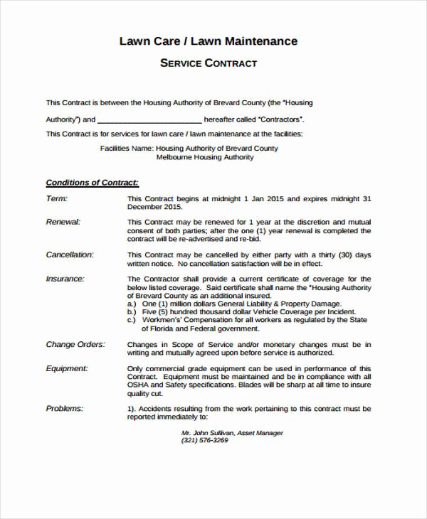 Lawn Service Contract Template Inspirational 10 Lawn Service Contract Templates Free Sample Example