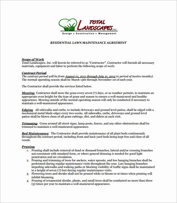 Lawn Service Contract Template New 9 Lawn Service Contract Templates Pdf Doc Apple Pages