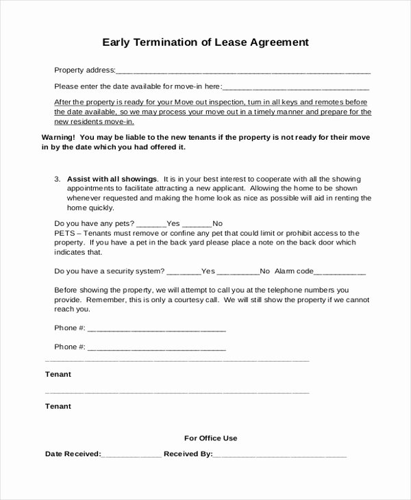 Lease Termination Agreement Template Elegant Sample Lease Agreement form 9 Free Documents In Doc Pdf