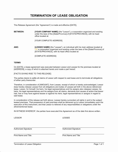 Lease Termination Agreement Template Free Awesome Termination Of Lease Obligation Template &amp; Sample form