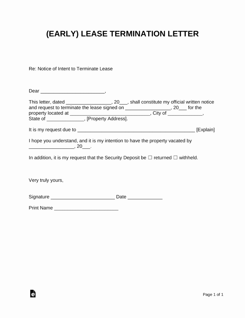 Lease Termination Agreement Template Free New Early Lease Termination Letter Landlord Tenant