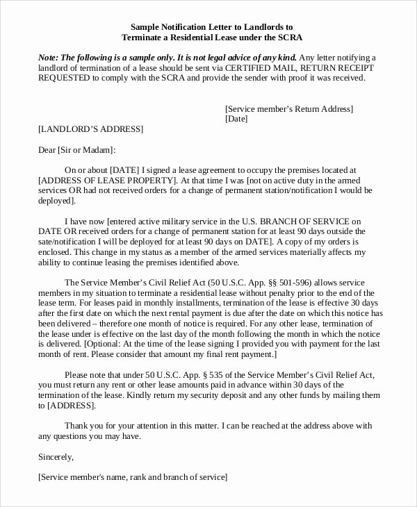 Lease Termination Agreement Template New Sample Lease Termination Letter 7 Examples In Word Pdf