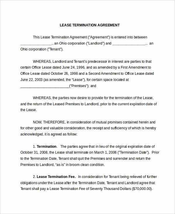 Lease Termination Agreement Template New Termination Lease Agreement Sample