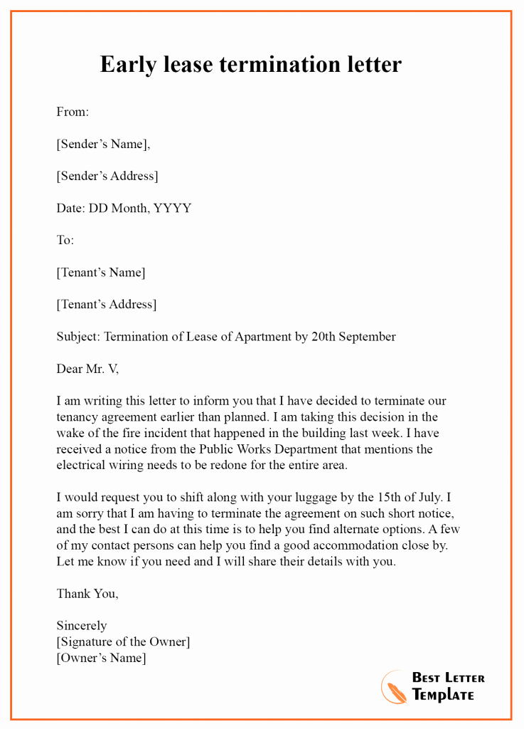 Lease Termination Letter Template Best Of Early Lease Termination Letter Template – format Sample