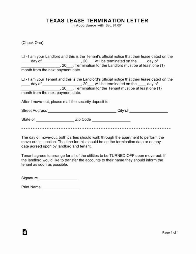 Lease Termination Letter Template Fresh Texas Lease Termination Letter form