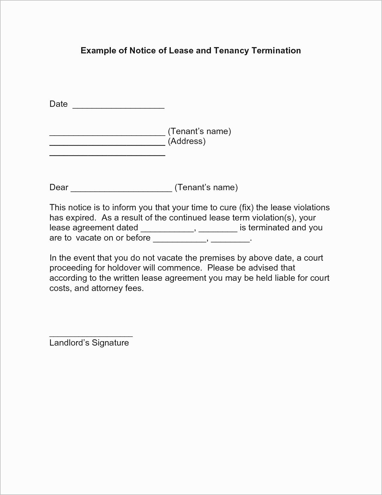 Lease Termination Letter Template Lovely Lease Termination Letter to Tenant Template Collection