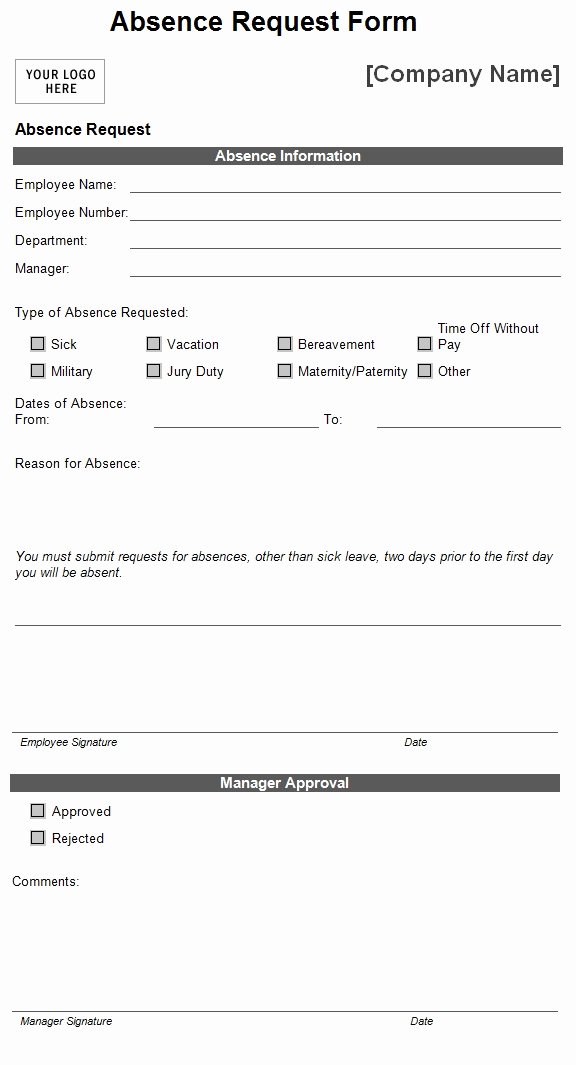 Leave Of Absence form Template Elegant Absence Request form Template Sample