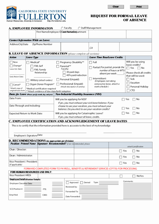 Leave Of Absence form Template Elegant Request for formal Leave Absence form California