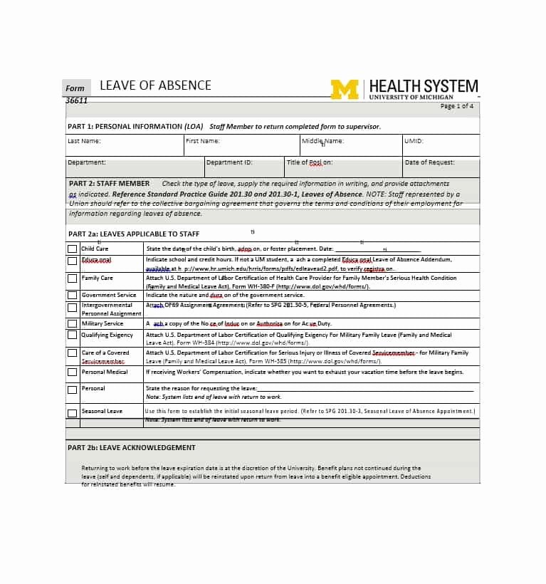 Leave Of Absence form Template Inspirational 45 Free Leave Of Absence Letters and forms Template Lab