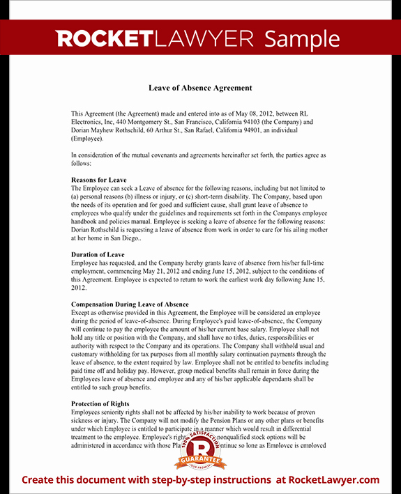 Leave Of Absence form Template Inspirational Leave Of Absence Letter &amp; Agreement form with Sample
