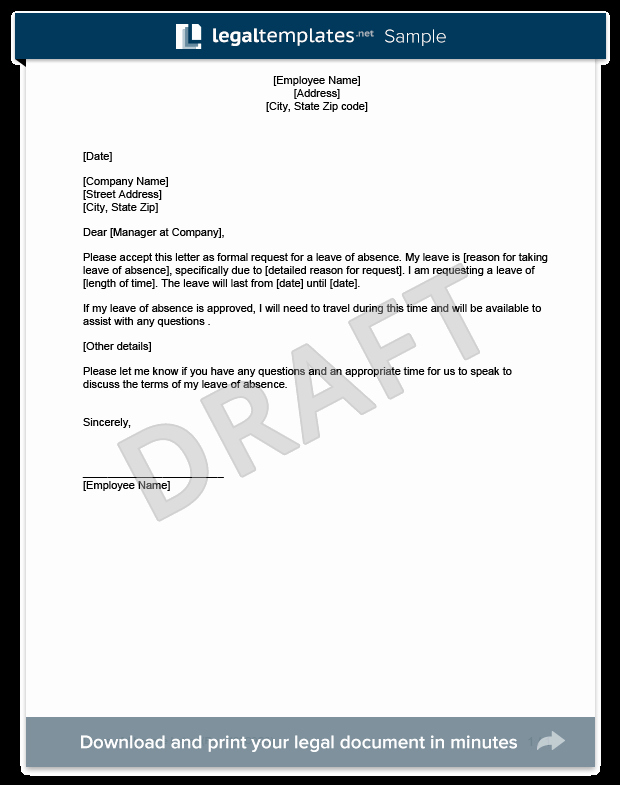 Leave Of Absence form Template Luxury Leave Of Absence Letter