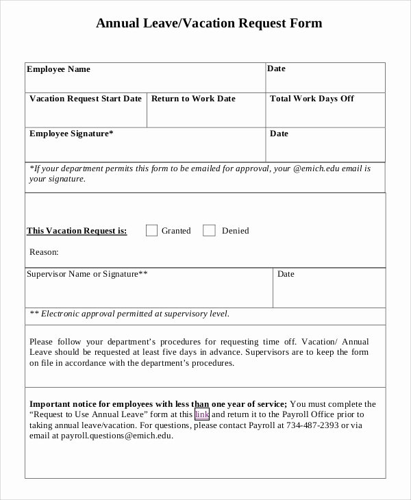 Leave Request form Template New Sample Vacation Request form 8 Examples In Pdf Word