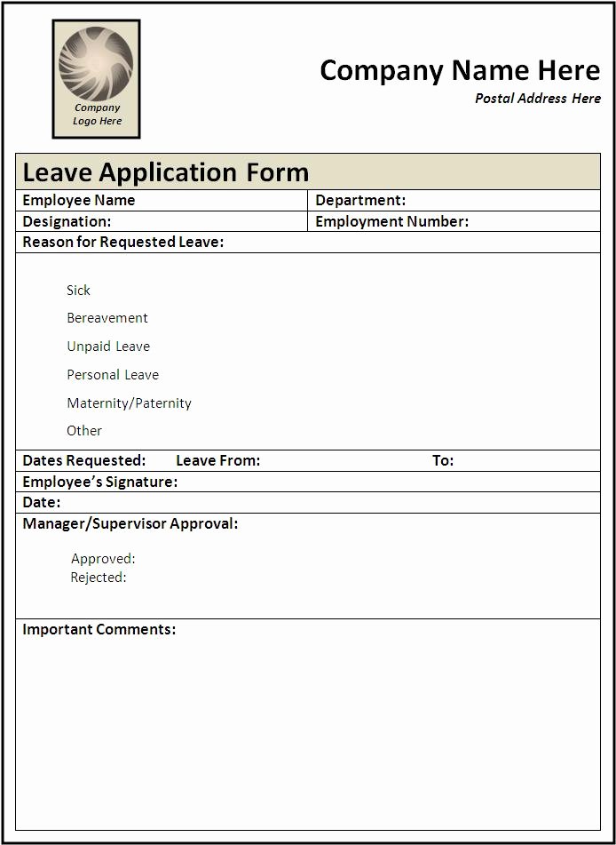 Leave Request forms Templates Luxury Leave Application form Template