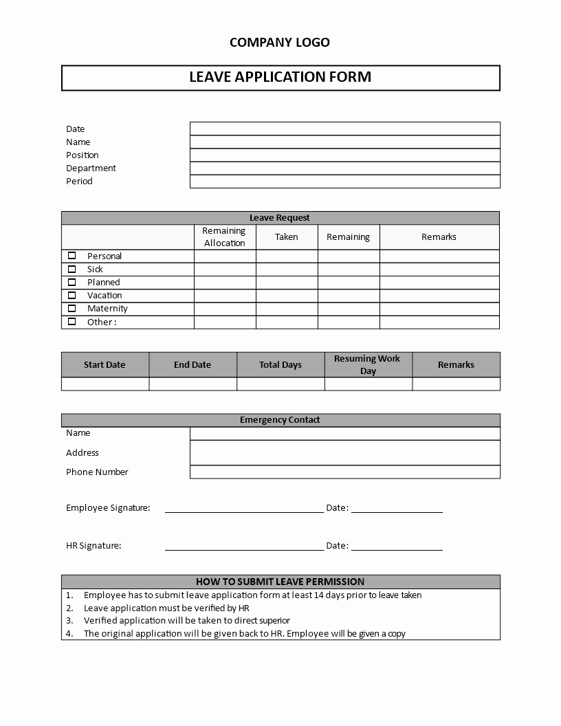 Leave Request forms Templates Unique Free Application for Leave Example form