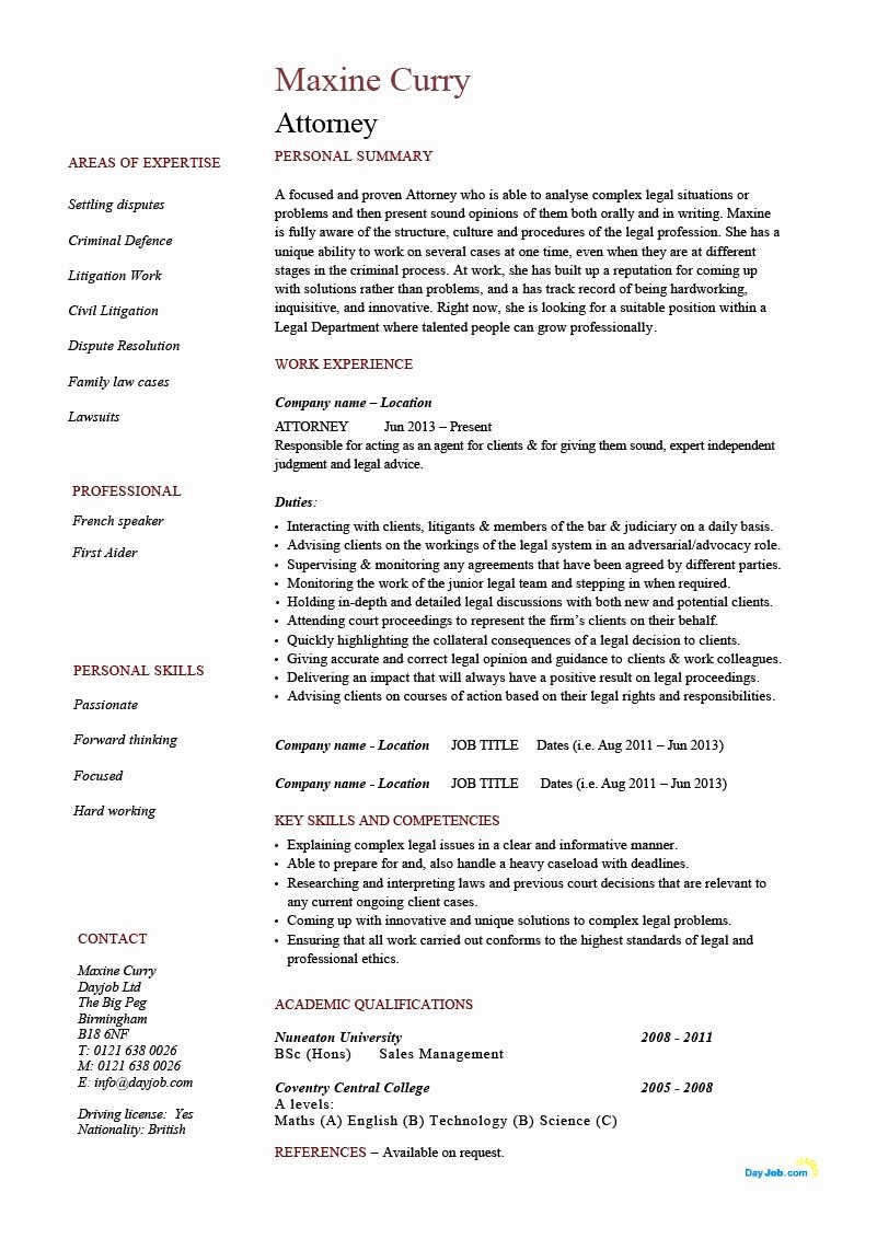 Legal Resume Template Word Best Of attorney Resume Example Lawyer solicitor Legal Cv