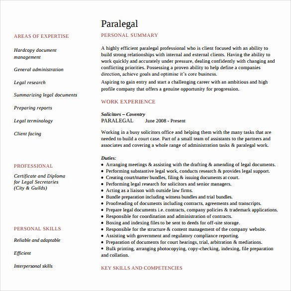 Legal Resume Template Word Inspirational Sample Paralegal Resume 11 Download Free Documents In