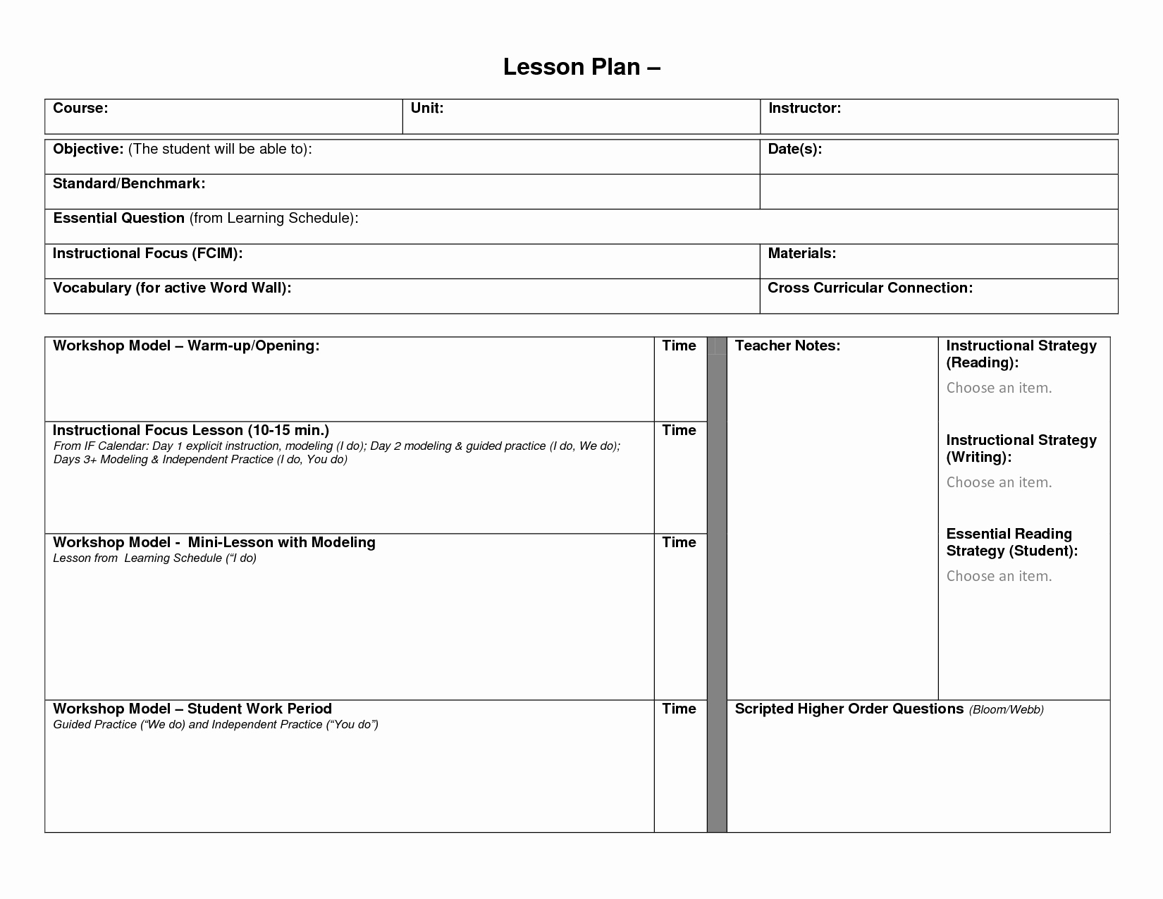 Lesson Plan Template Doc Inspirational Blank Lesson Plan format Template