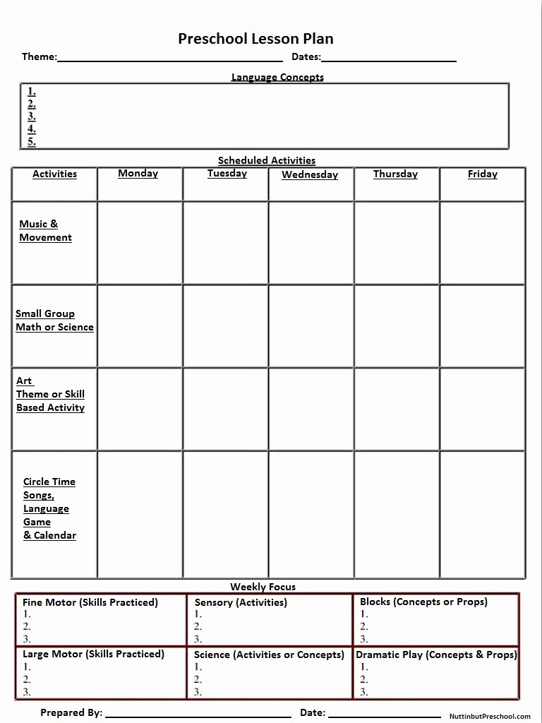Lesson Plan Template for Preschool Best Of Printable Lesson Plan Template