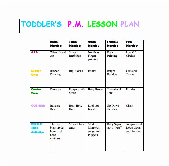 Lesson Plan Template for toddlers Fresh toddler Lesson Plan Template 9 Free Pdf Word format