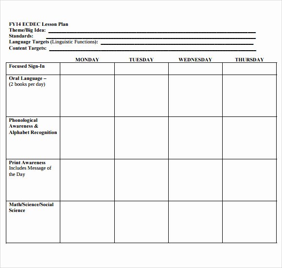 Lesson Plan Template Preschool Beautiful Sample Printable Lesson Plan Template 6 Free Documents