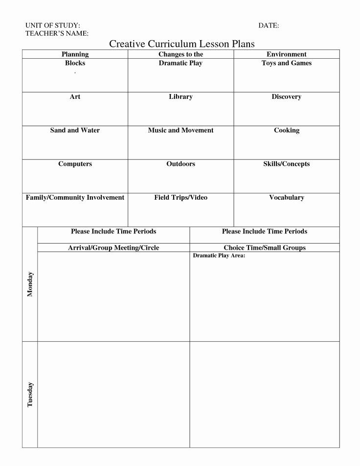 Lesson Plan Template Preschool Best Of Print Creative Curriculum Lesson Plan Bing