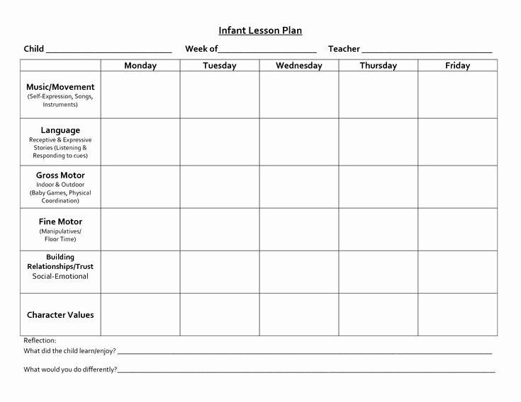 Lesson Plans Template for toddlers Luxury Infant Blank Lesson Plan Sheets