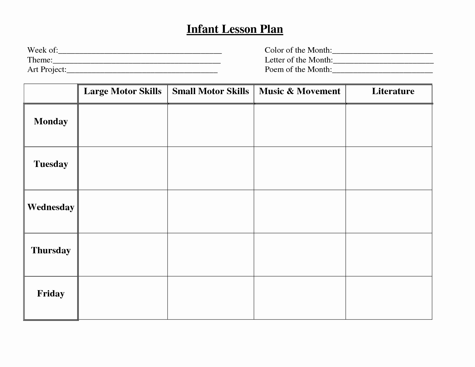 Lesson Plans Template for toddlers New Infant Blank Lesson Plan Sheets