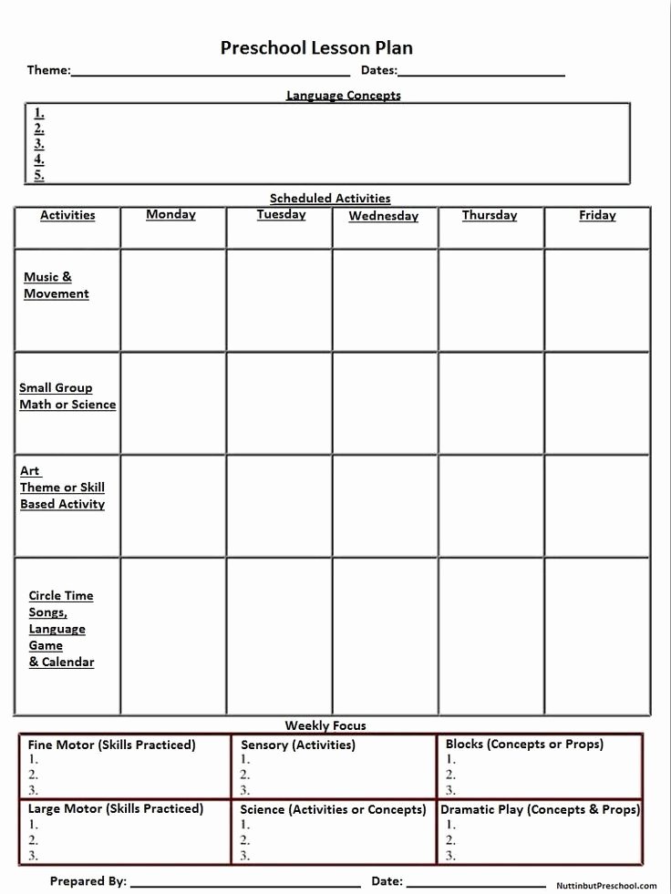 Lesson Plans Templates for Preschool Inspirational Blank Preschool Weekly Lesson Plan Template