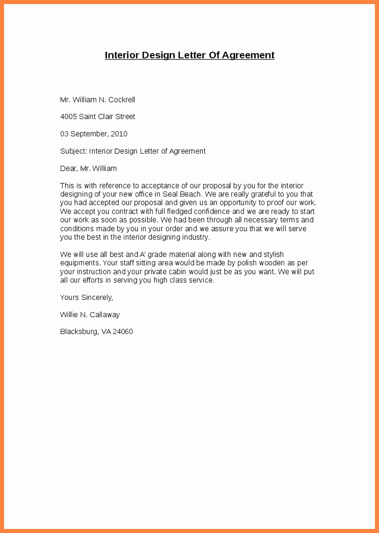 Letter Of Agreement Template Beautiful 5 Interior Design Letter Of Agreement Template