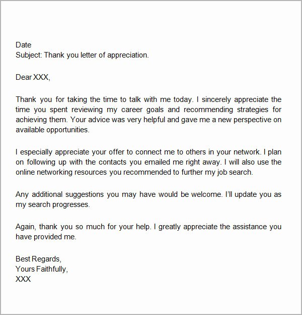 Letter Of Appreciation Template Inspirational Free 27 Sample Thank You Letters for Appreciation In Pdf