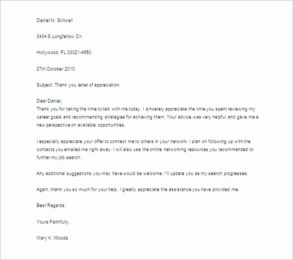 Letter Of Appreciation Template New Thank You Letter for Appreciation – 10 Free Word Excel