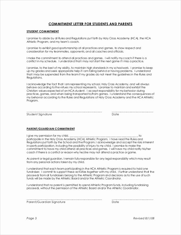 Letter Of Commitment Template Awesome Sample Mitment Letter Template 6 Free Documents In