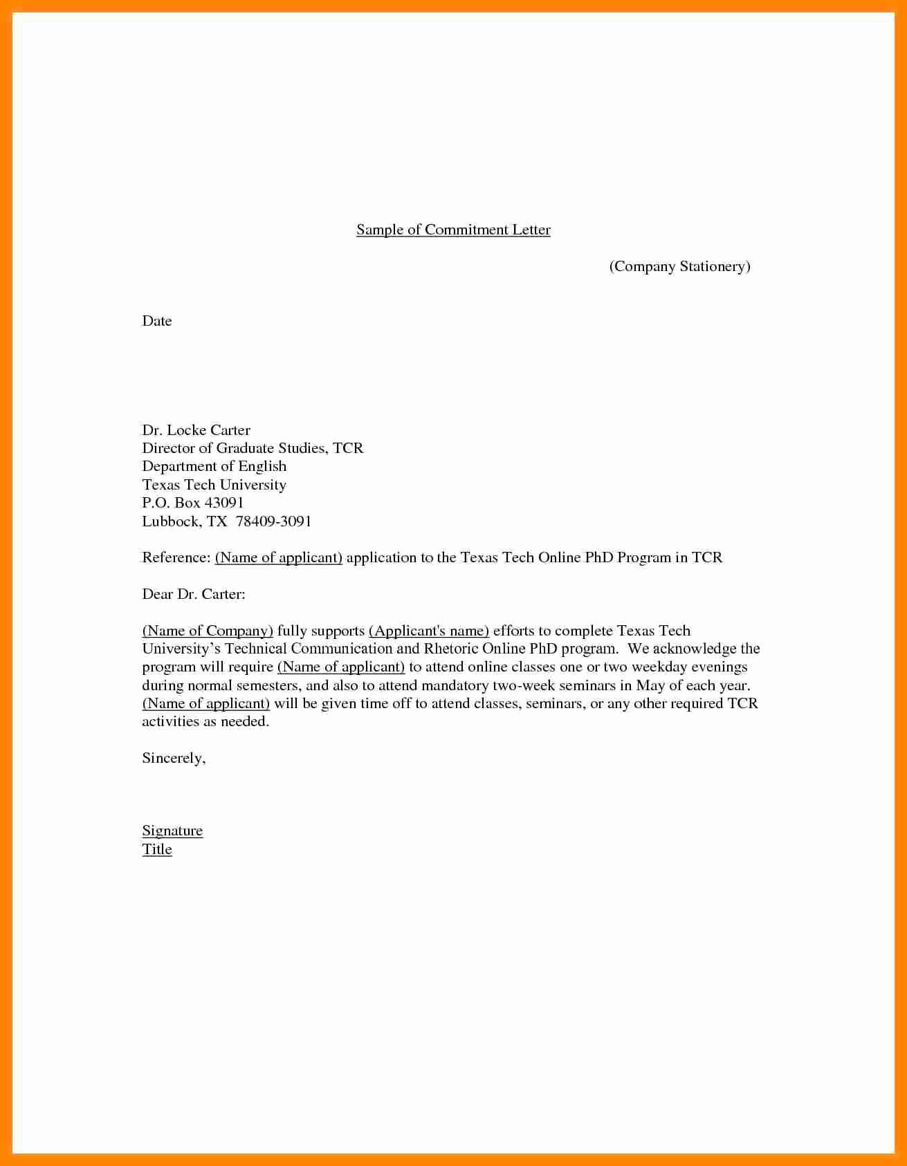 Letter Of Commitment Template Beautiful 7 Example Of Mitment Letter