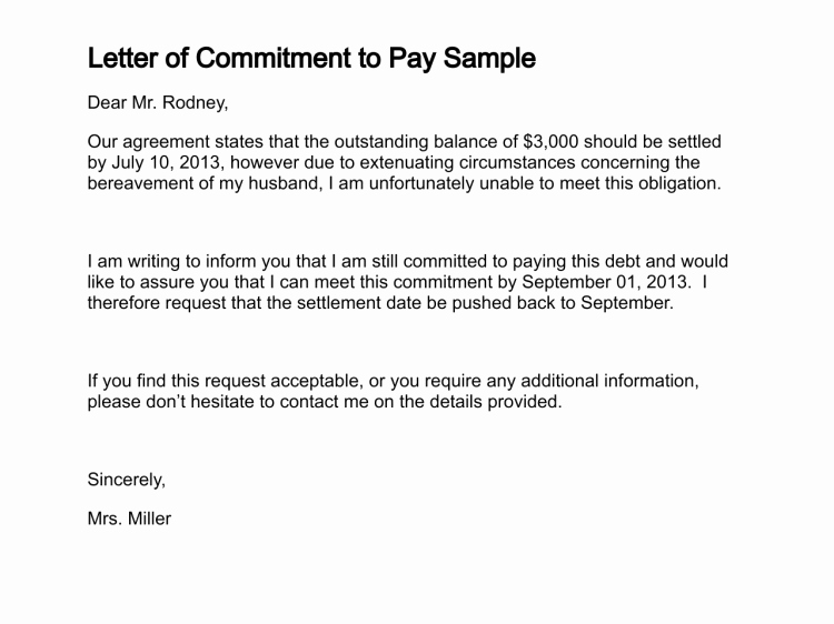 Letter Of Commitment Template Elegant Letter Of Mitment to Pay Sample