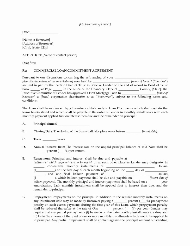 Letter Of Commitment Template Elegant Mortgage Mitment Letter for Letter Pre Approval