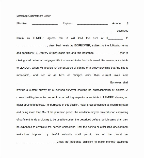 Letter Of Commitment Template Elegant Sample Mortgage Mitment Letter 6 Free Documents In