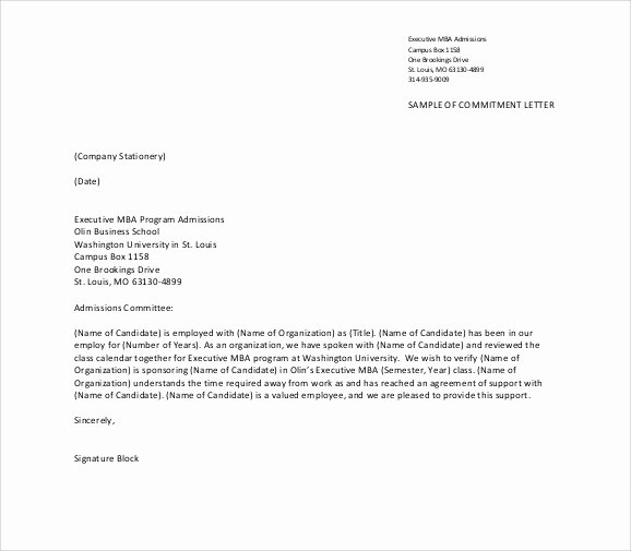 Letter Of Commitment Template Fresh Sample Mitment Letter Template 6 Free Documents In