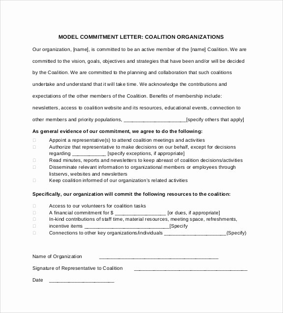 Letter Of Commitment Template New Sample Mitment Letter Template 6 Free Documents In