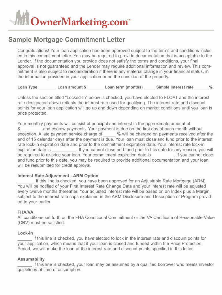 Letter Of Commitment Template New Sample Mortgage Letter Fill Line Printable Fillable