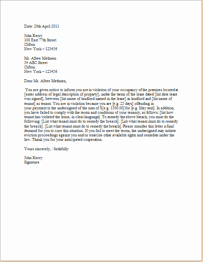 Letter Of Eviction Template Best Of Eviction Letter Templates for Word C