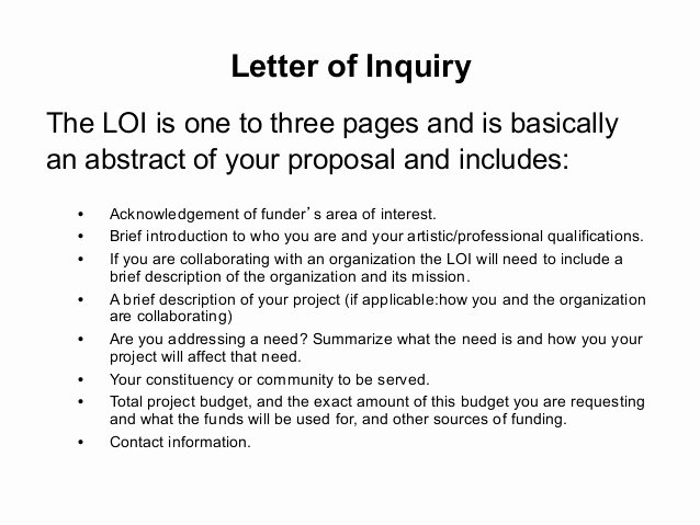 Letter Of Inquiry Template Elegant Grant Writing for Artists