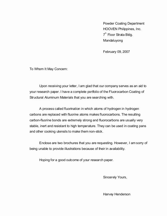 Letter Of Inquiry Template Fresh Example Letter Of Inquiry