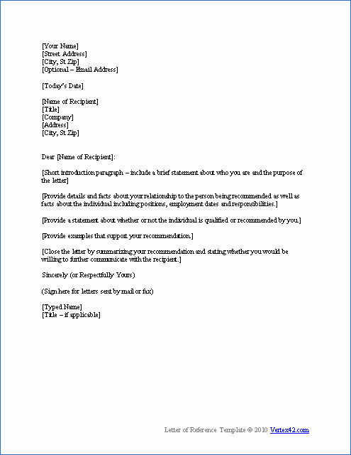 Letter Of Recommendation Template Best Of Download A Free Letter Of Reference Template for Word