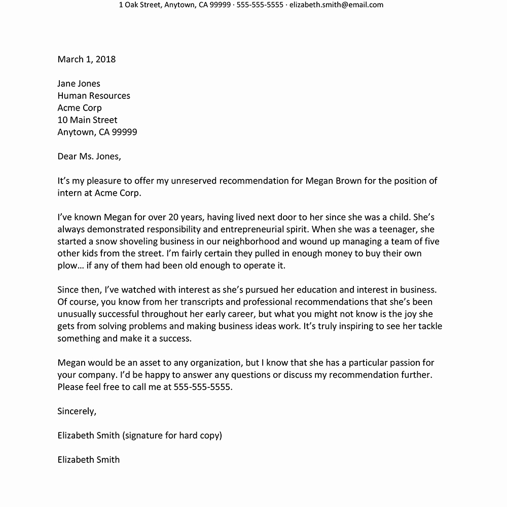 Letter Of Recommendation Template Fresh Personal Re Mendation Letter Examples