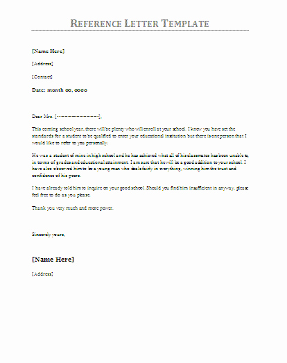 Letter Of Recommendation Template Word Beautiful 10 Reference Letter Samples