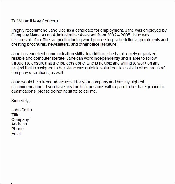 Letter Of Recommendation Template Word Best Of Free 14 Sample Reference Letters In Doc