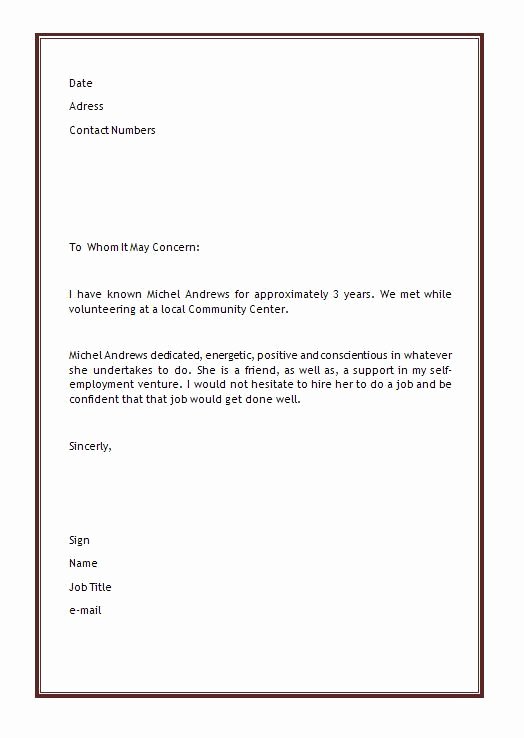 Letter Of Recommendation Template Word Elegant Personal Letter Of Re Mendation Template