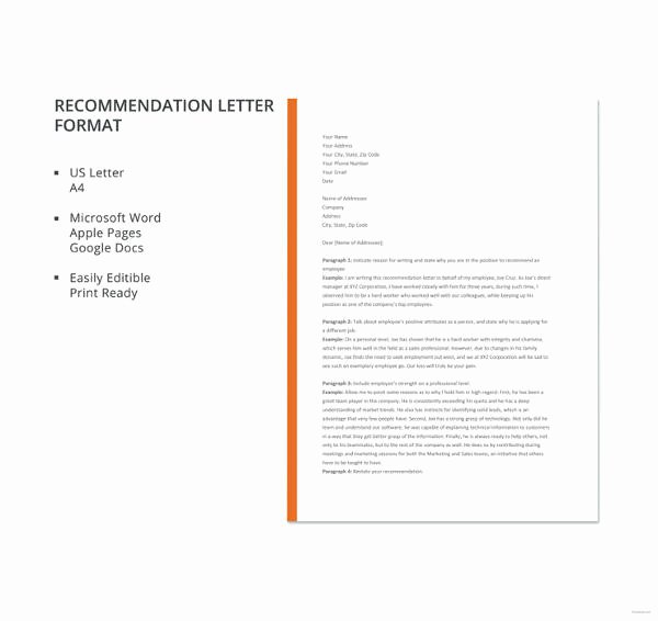 Letter Of Recommendation Template Word New 27 Letter Of Re Mendation In Word Samples