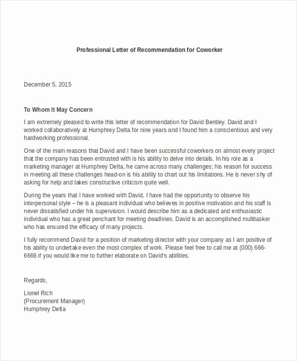 Letter Of Recommendation Templates Fresh 12 Professional Letter Re Mendation Free Pdf Word