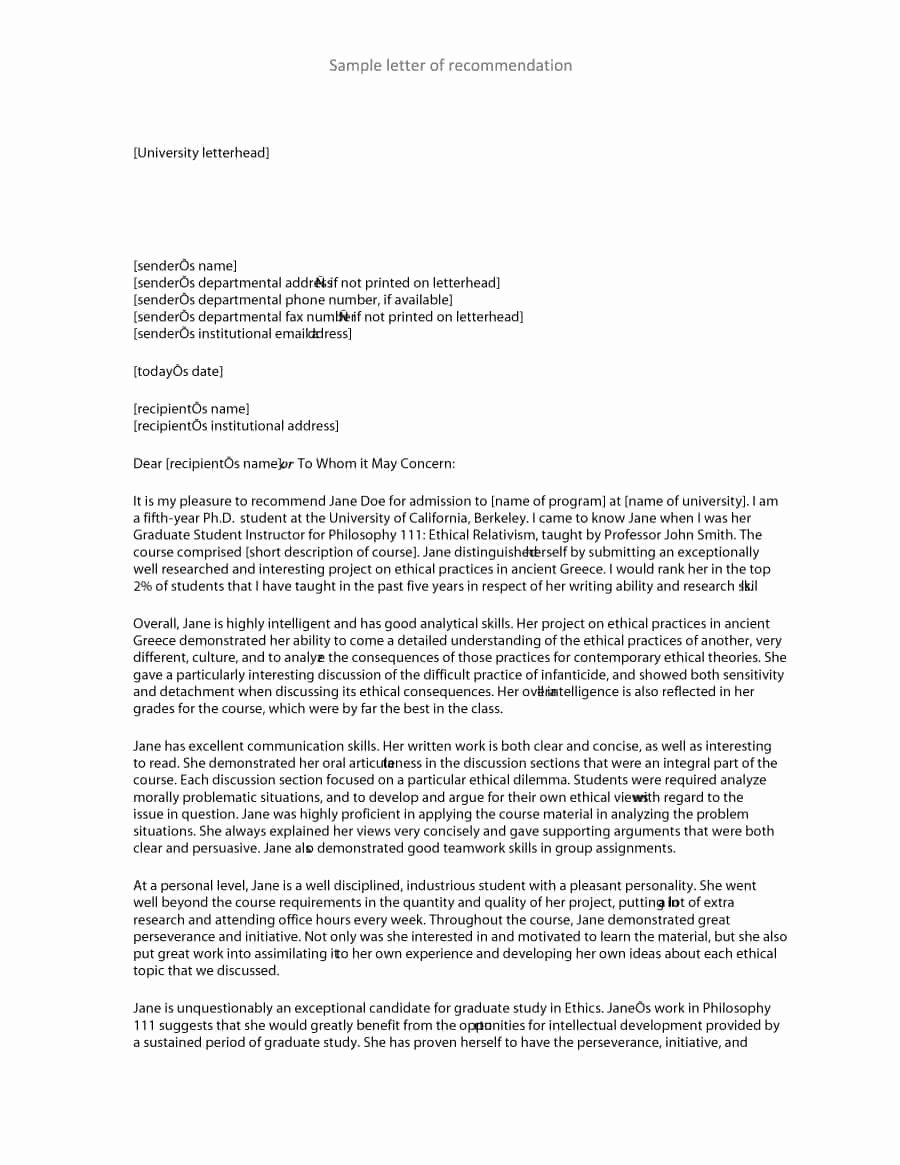 Letter Of Recommendation Templates New 43 Free Letter Of Re Mendation Templates &amp; Samples